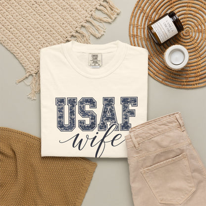 USAF Wife T-Shirt - Camo Print Military Spouse Tee