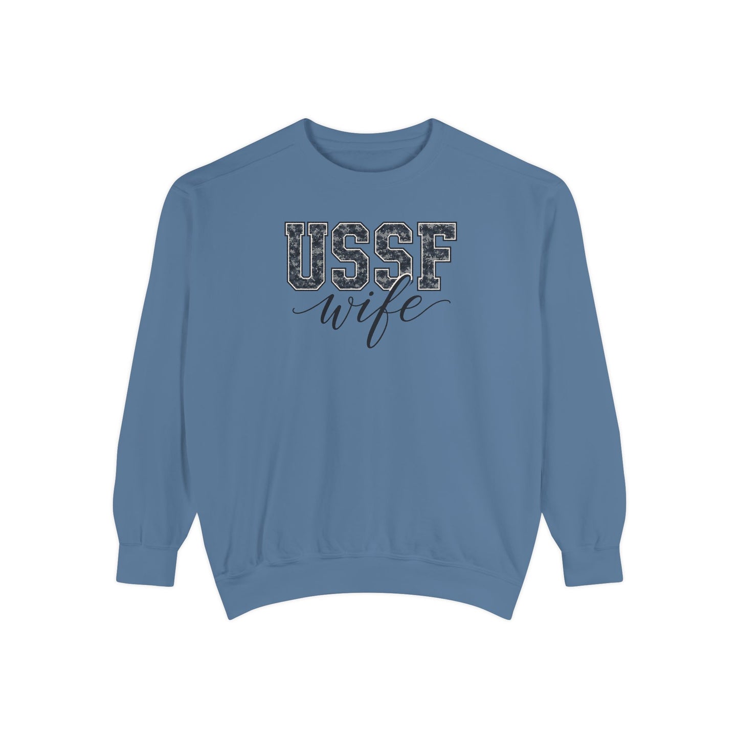 USSF Wife Sweatshirt – Camo Print Military Spouse Crewneck