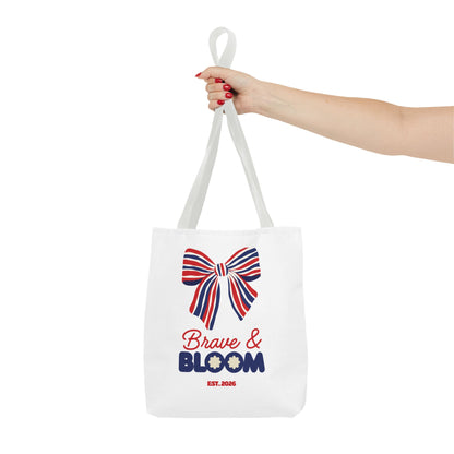 Brave & Bloom Patriotic Bow Tote Bag — Red, White & Blue Floral Accent