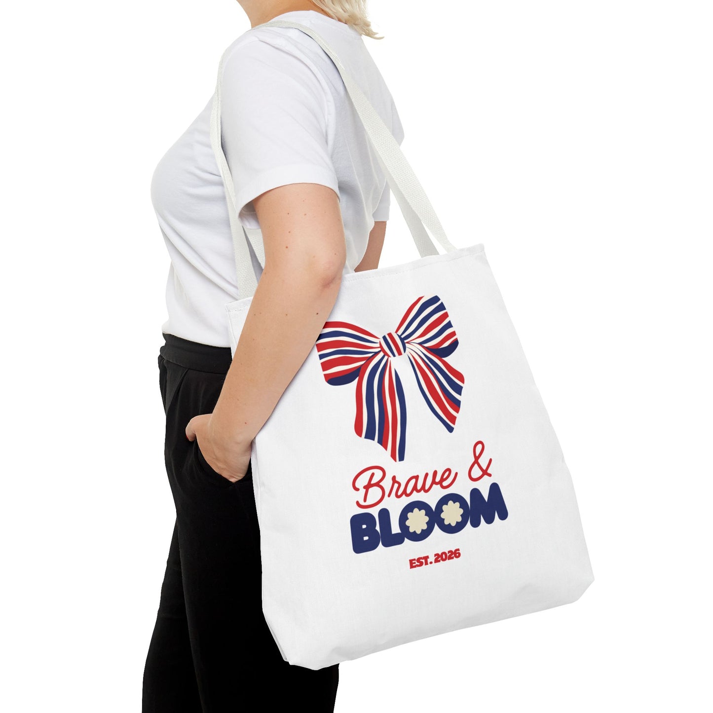 Brave & Bloom Patriotic Bow Tote Bag — Red, White & Blue Floral Accent