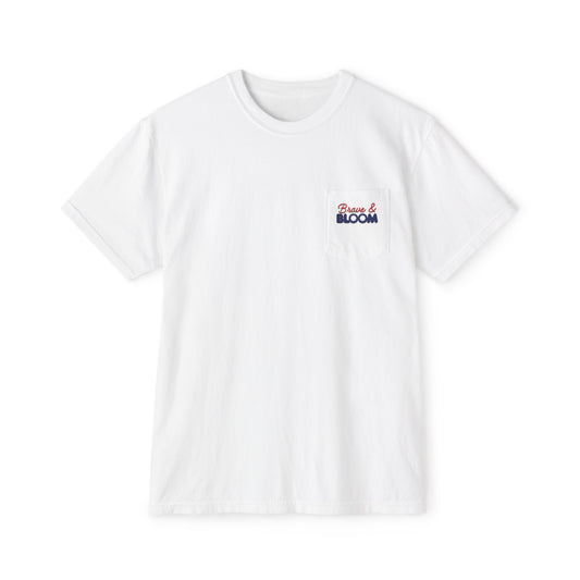 Brave & Bloom Pocket T-Shirt — Patriotic Red, White & Blue Bow Tee