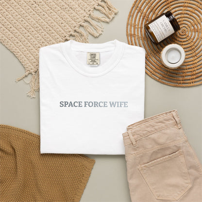 Space Force Wife Embroidered T-Shirt — Military Spouse Tee