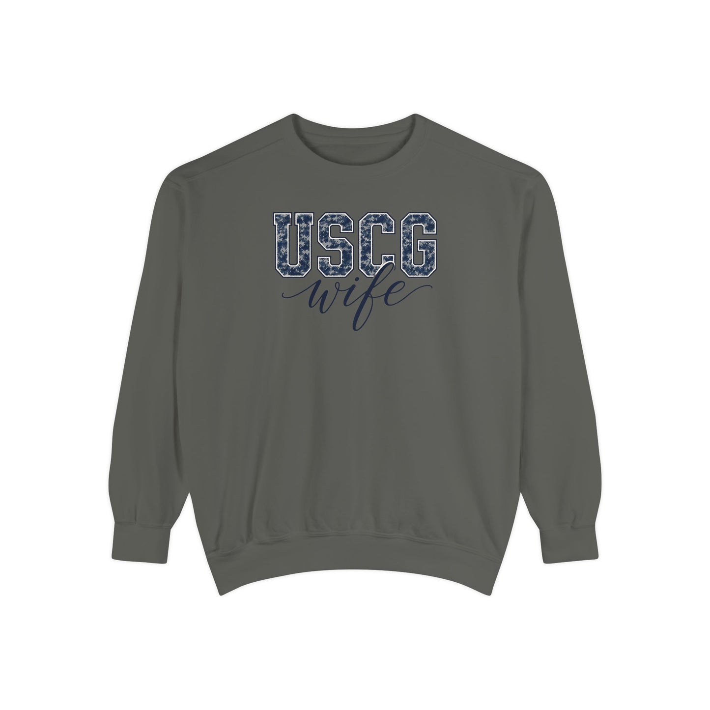 USCG Wife Sweatshirt — Camo Print Military Spouse Crewneck
