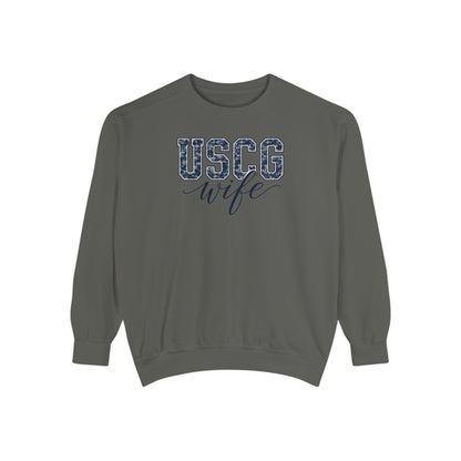 USCG Wife Sweatshirt — Camo Print Military Spouse Crewneck