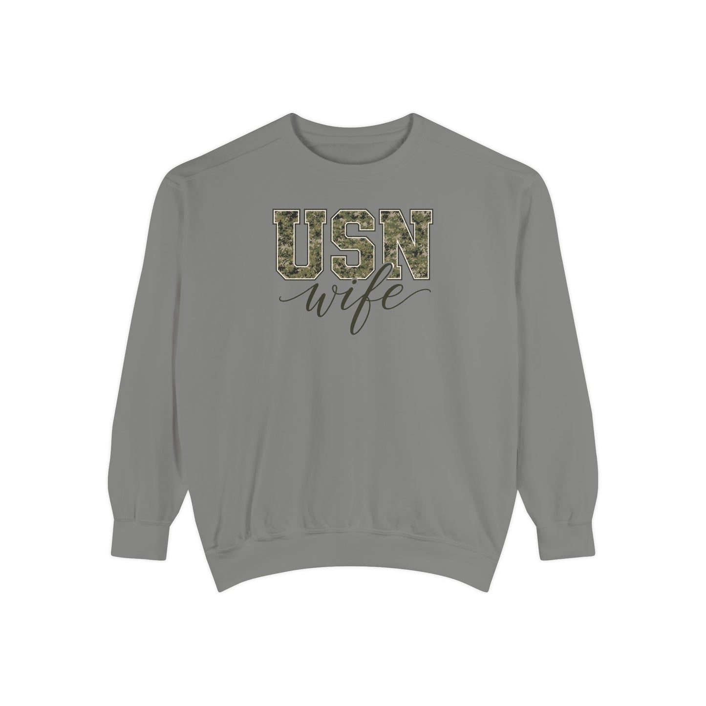 USN Wife Sweatshirt - Green Camo Print Military Spouse Crewneck