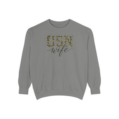 USN Wife Sweatshirt - Green Camo Print Military Spouse Crewneck