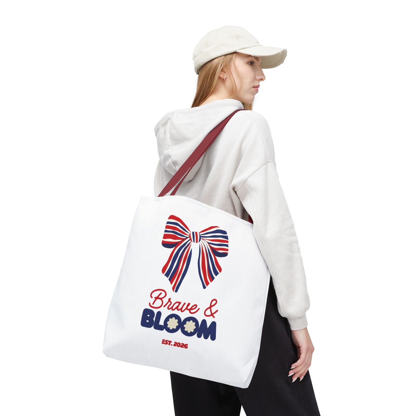 Brave & Bloom Patriotic Bow Tote Bag — Red, White & Blue Floral Accent