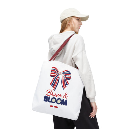 Brave & Bloom Patriotic Bow Tote Bag — Red, White & Blue Floral Accent