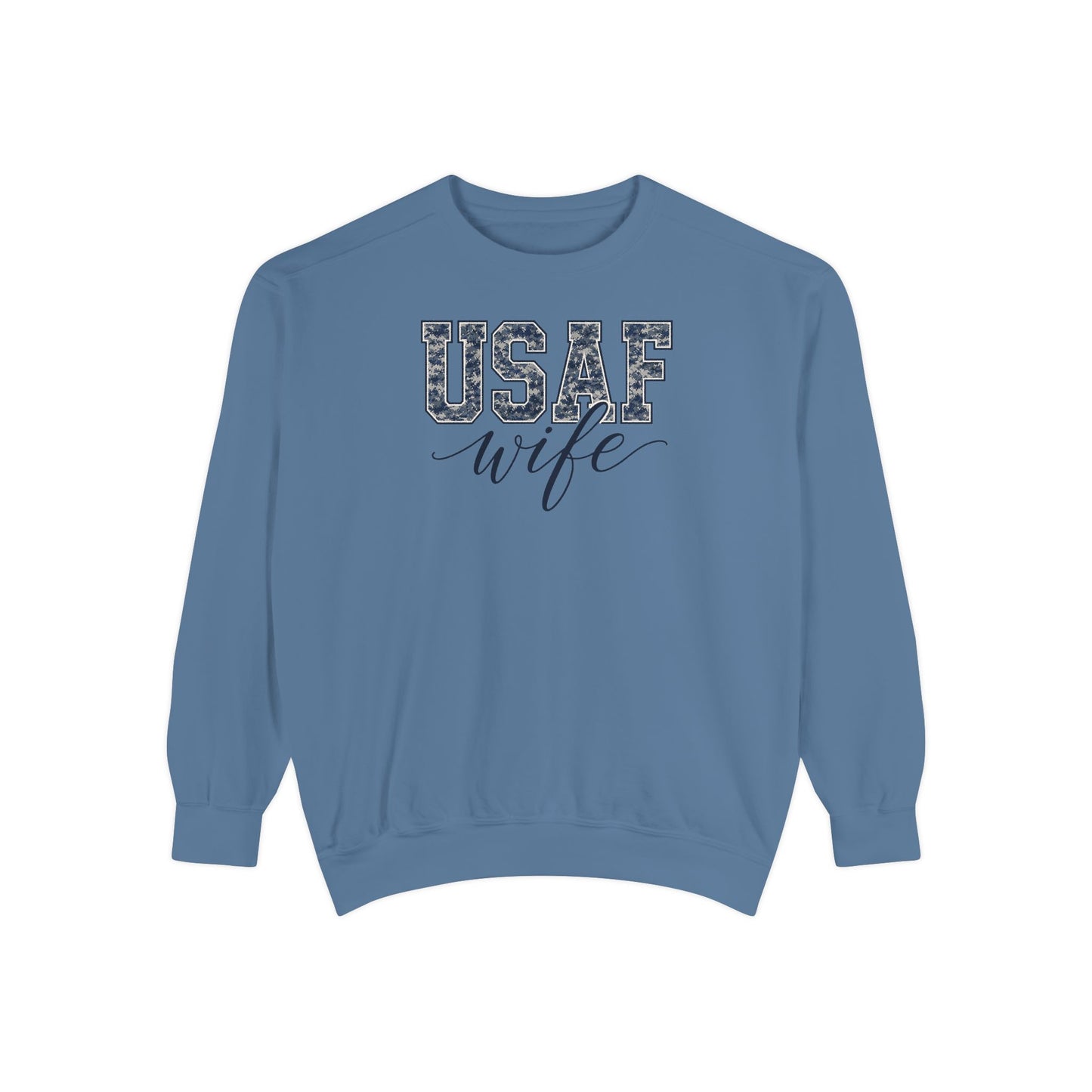 USAF Wife Sweatshirt — Camo Print Military Spouse Crewneck