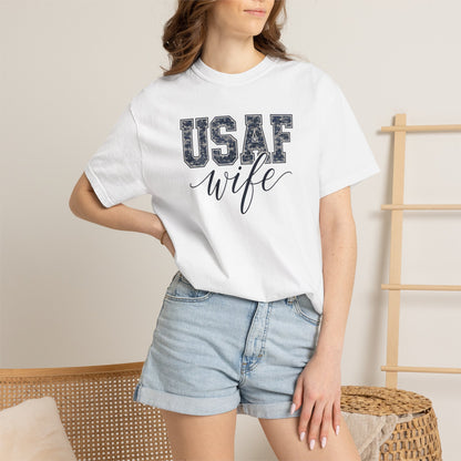 USAF Wife T-Shirt - Camo Print Military Spouse Tee