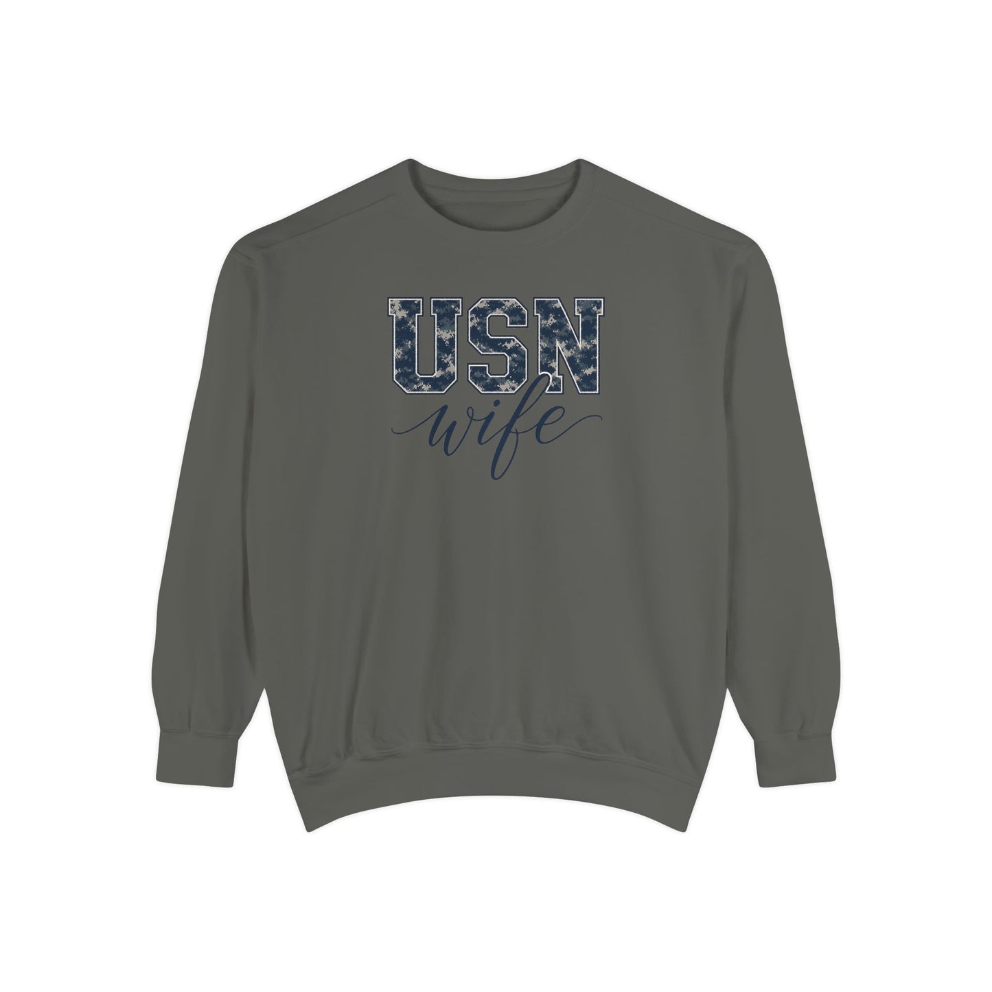 USN Wife Sweatshirt - Blue Camo Print Military Spouse Crewneck