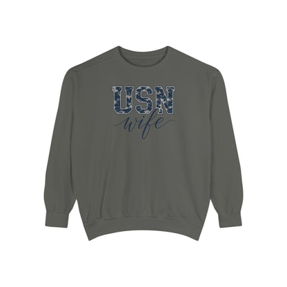 USN Wife Sweatshirt - Blue Camo Print Military Spouse Crewneck