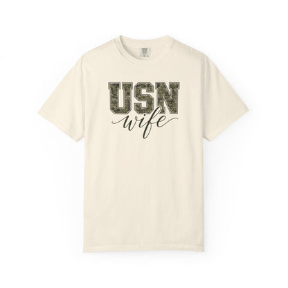 USN Wife T-Shirt - Green Camo Print Military Spouse Tee