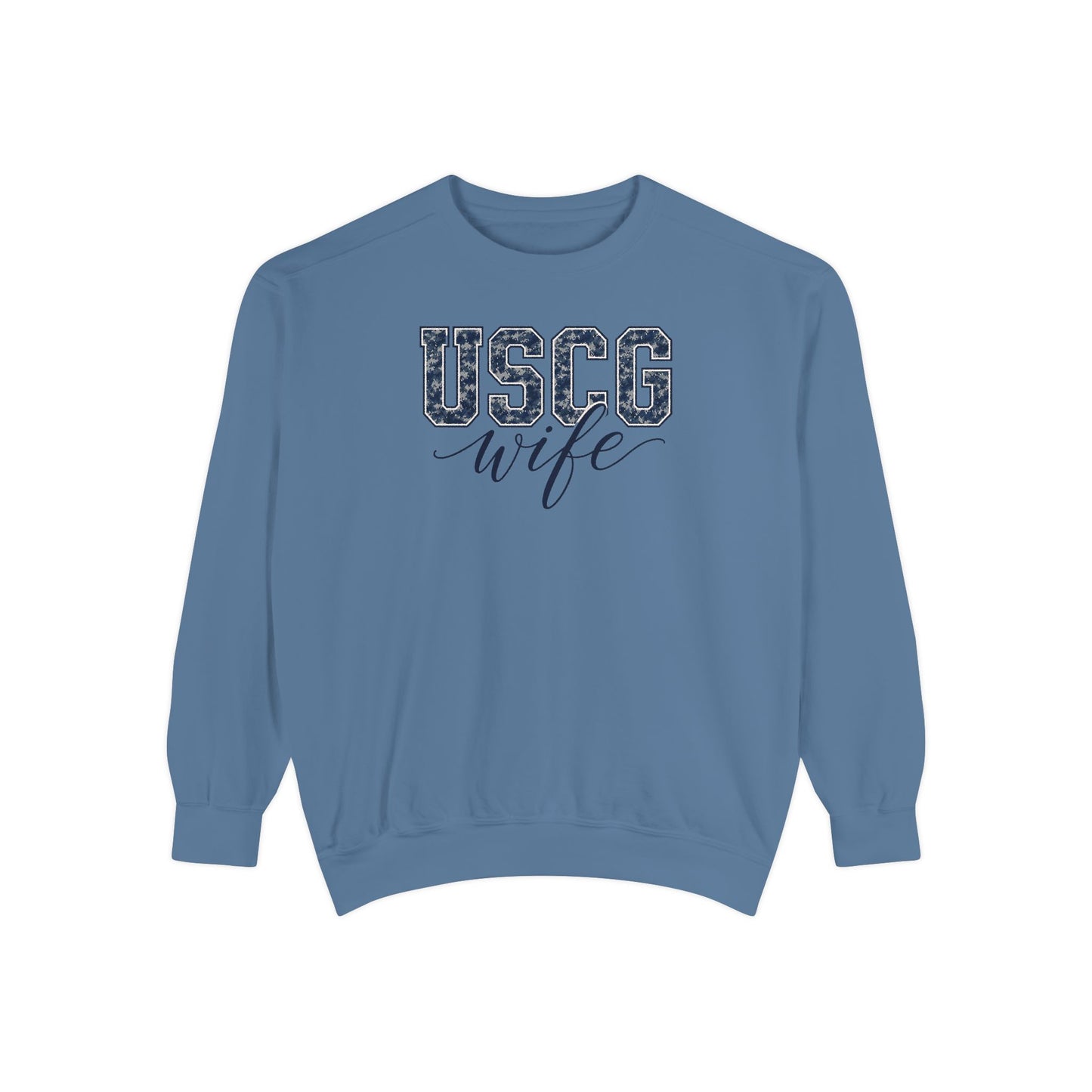 USCG Wife Sweatshirt — Camo Print Military Spouse Crewneck