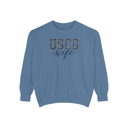 USCG Wife Sweatshirt — Camo Print Military Spouse Crewneck