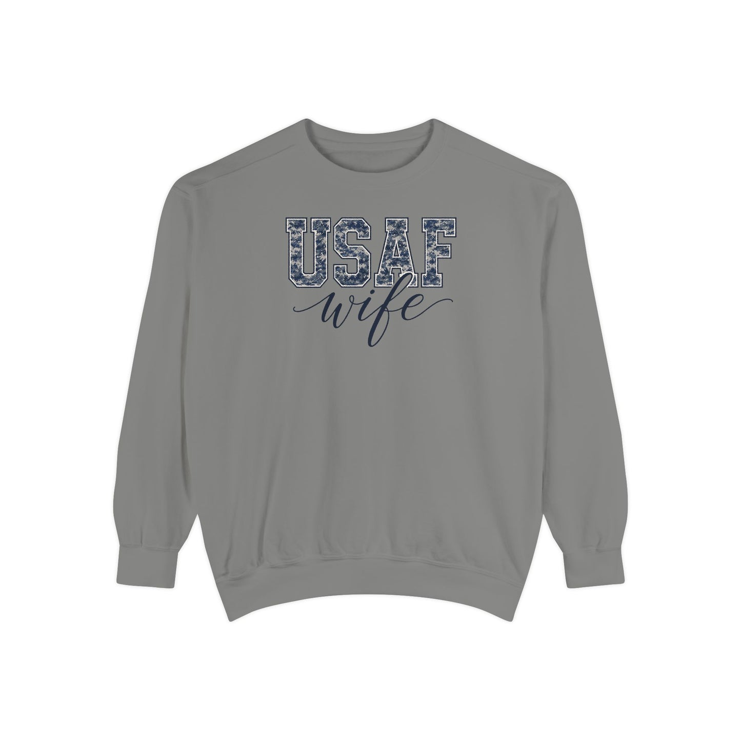 USAF Wife Sweatshirt — Camo Print Military Spouse Crewneck