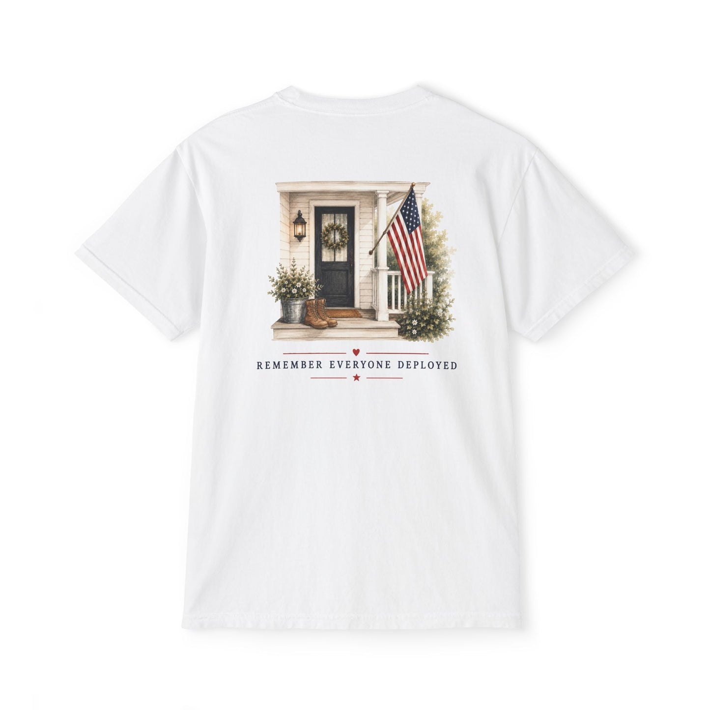 "Remember Everyone Deployed" Patriotic Front Porch Pocket Tee