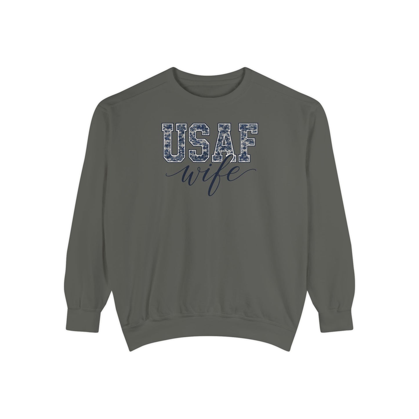 USAF Wife Sweatshirt — Camo Print Military Spouse Crewneck