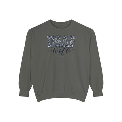 USAF Wife Sweatshirt — Camo Print Military Spouse Crewneck