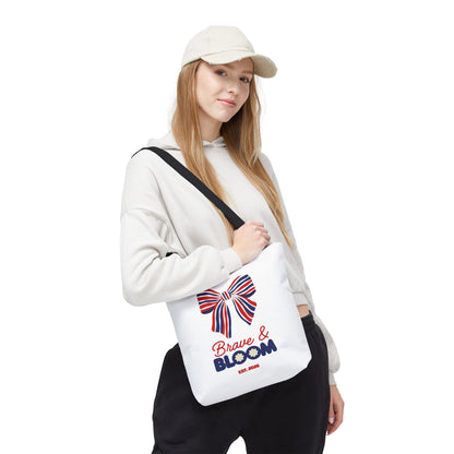Brave & Bloom Patriotic Bow Tote Bag — Red, White & Blue Floral Accent