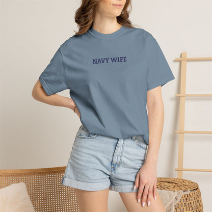 Navy Wife Embroidered T-Shirt —  Military Spouse Tee