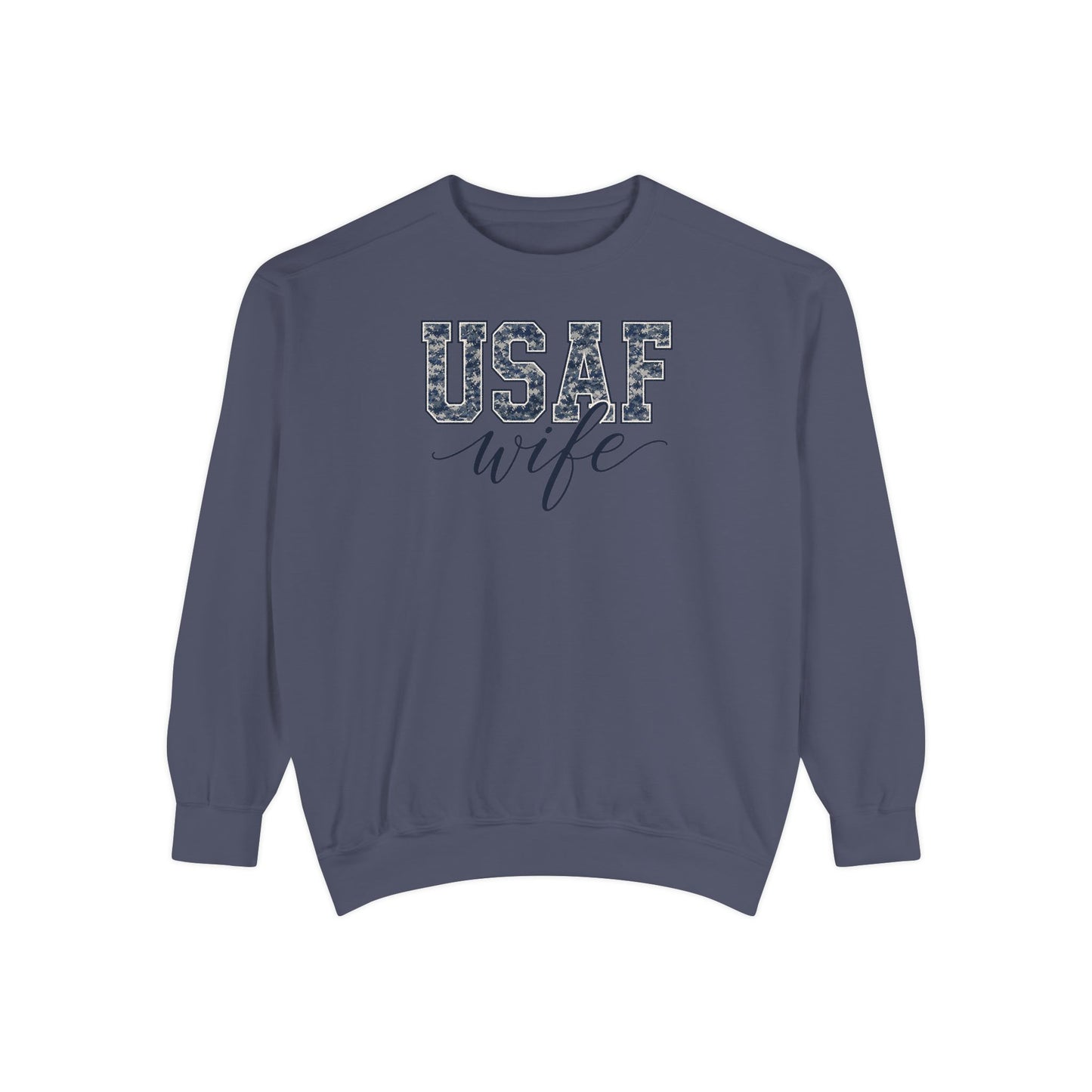 USAF Wife Sweatshirt — Camo Print Military Spouse Crewneck