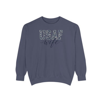 USAF Wife Sweatshirt — Camo Print Military Spouse Crewneck