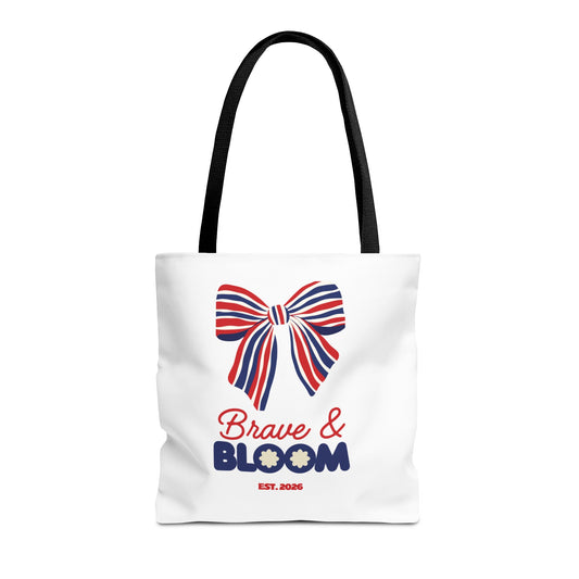 Brave & Bloom Patriotic Bow Tote Bag — Red, White & Blue Floral Accent
