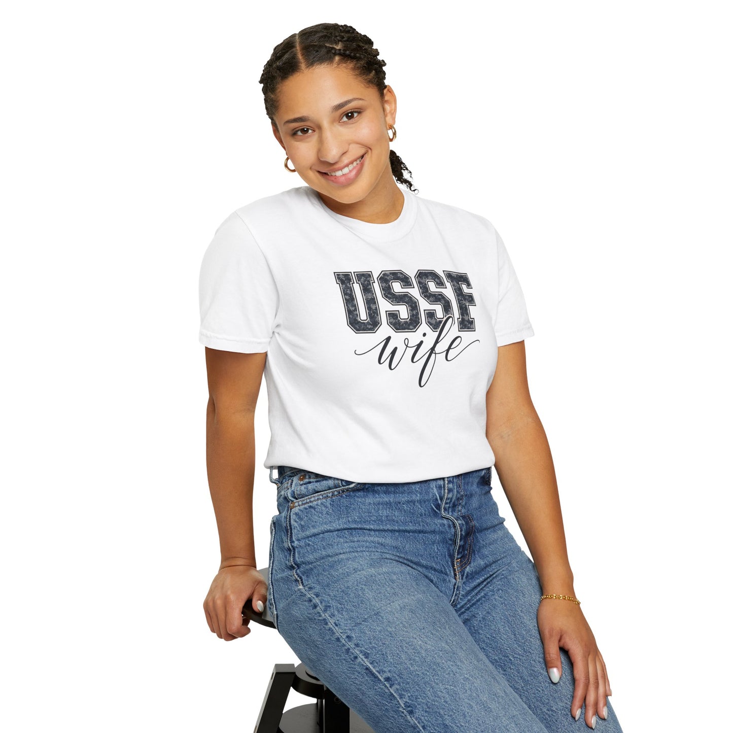 USSF Wife T-Shirt - Camo Print Military Spouse Tee