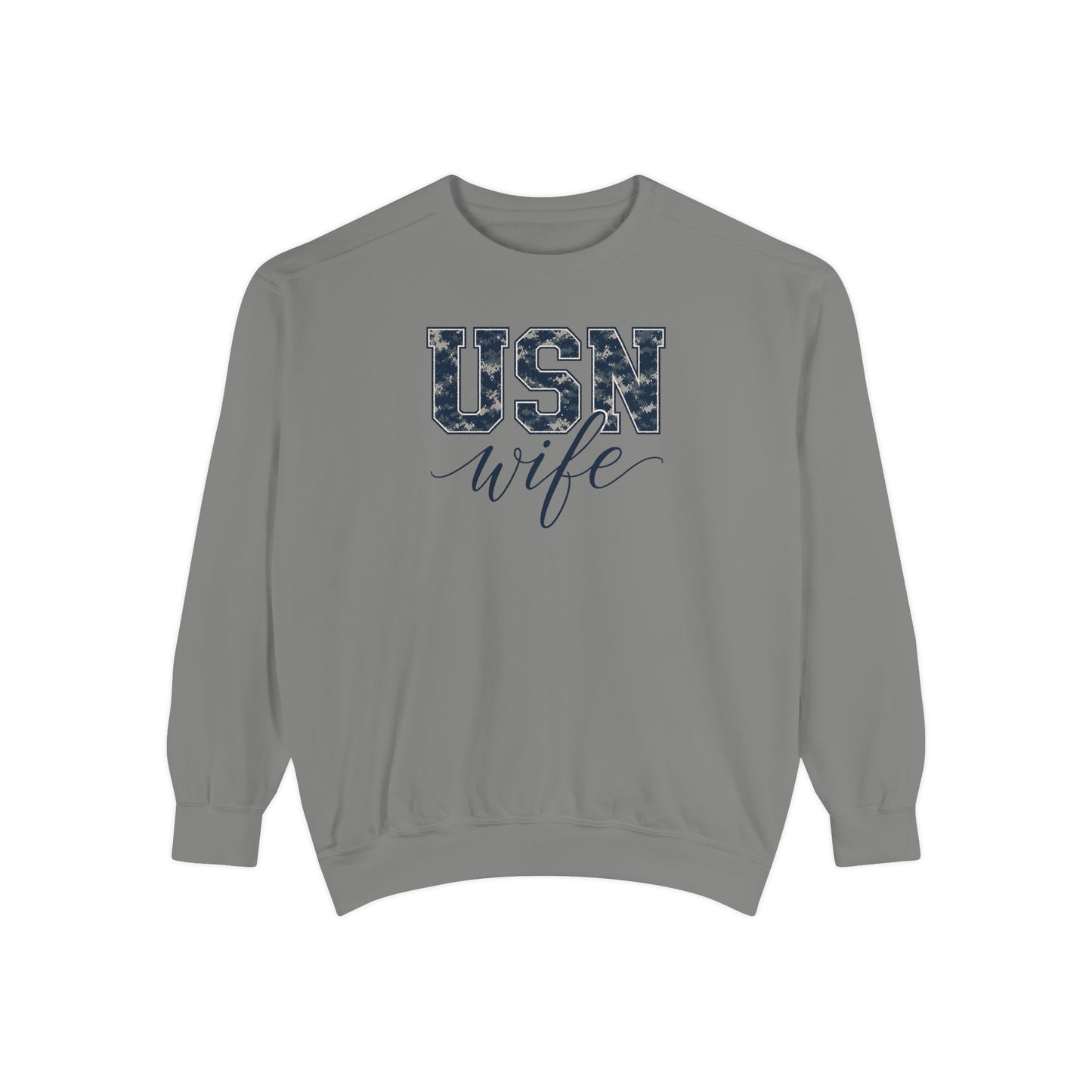 USN Wife Sweatshirt - Blue Camo Print Military Spouse Crewneck