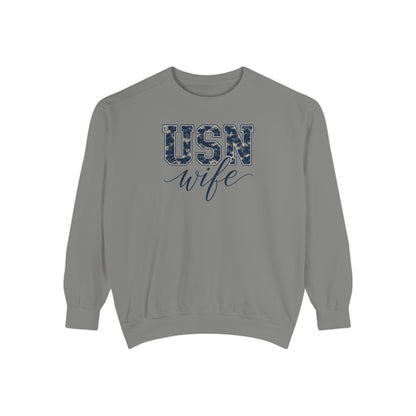 USN Wife Sweatshirt - Blue Camo Print Military Spouse Crewneck