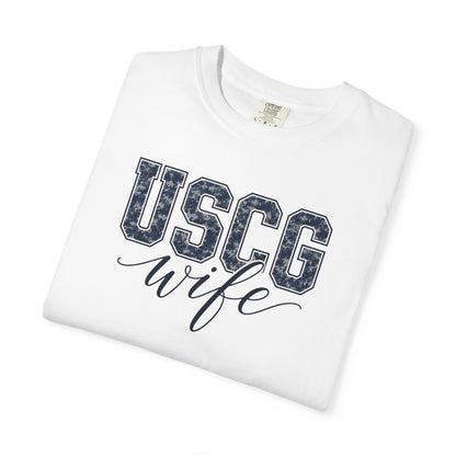 USCG Wife T-Shirt - Camo Print Military Spouse Tee