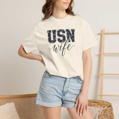 USN Wife T-Shirt - Blue Camo Print Military Spouse Tee