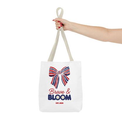 Brave & Bloom Patriotic Bow Tote Bag — Red, White & Blue Floral Accent