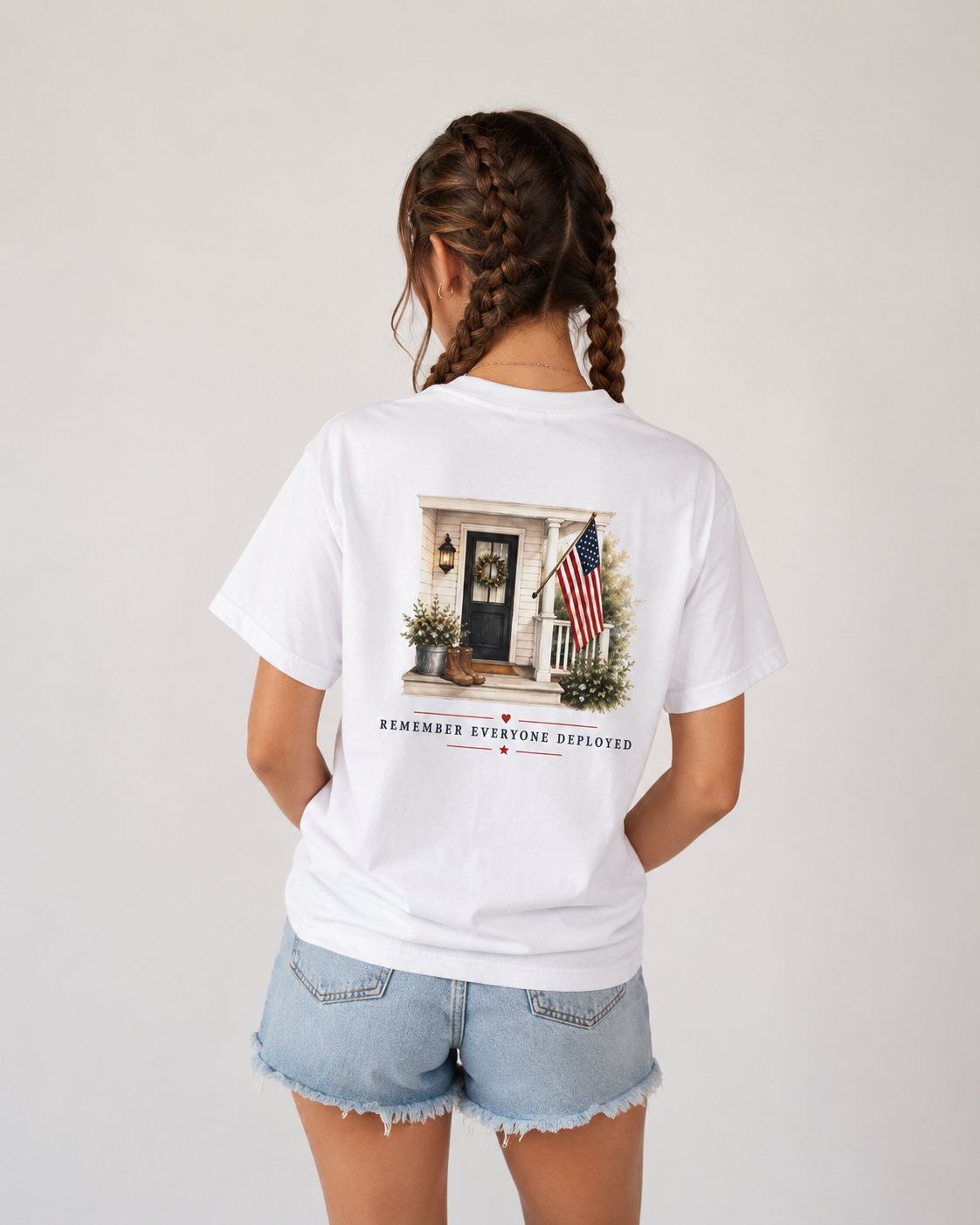 "Remember Everyone Deployed" Patriotic Front Porch Pocket Tee