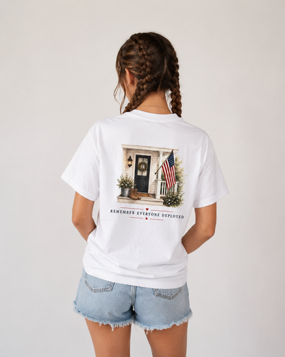 "Remember Everyone Deployed" Patriotic Front Porch Pocket Tee
