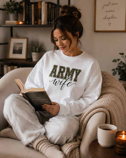 Army Wife Sweatshirt - - Camo Print Military Spouse Crewneck