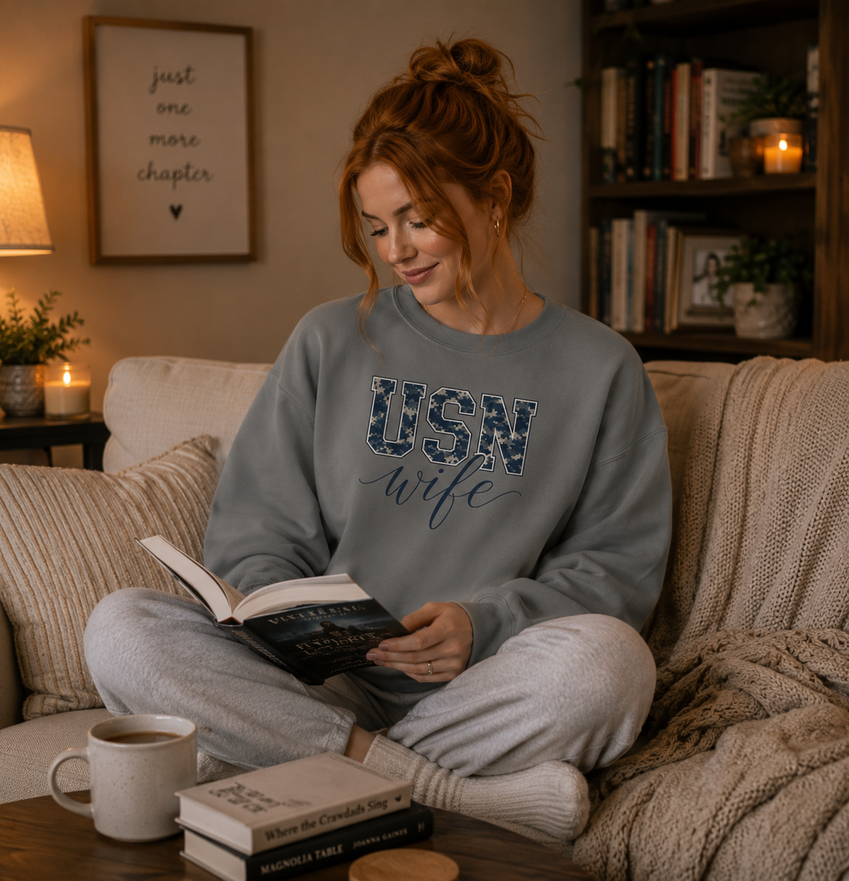USN Wife Sweatshirt - Blue Camo Print Military Spouse Crewneck