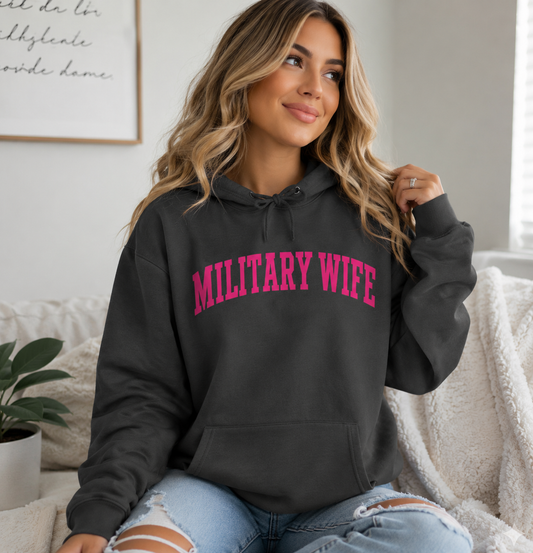 Military Wife Pink Lettering Comfort Colors® Hoodie