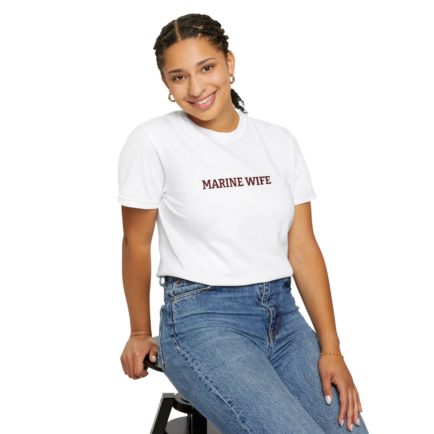 Marine Wife Embroidered T-Shirt — Military Spouse Tee