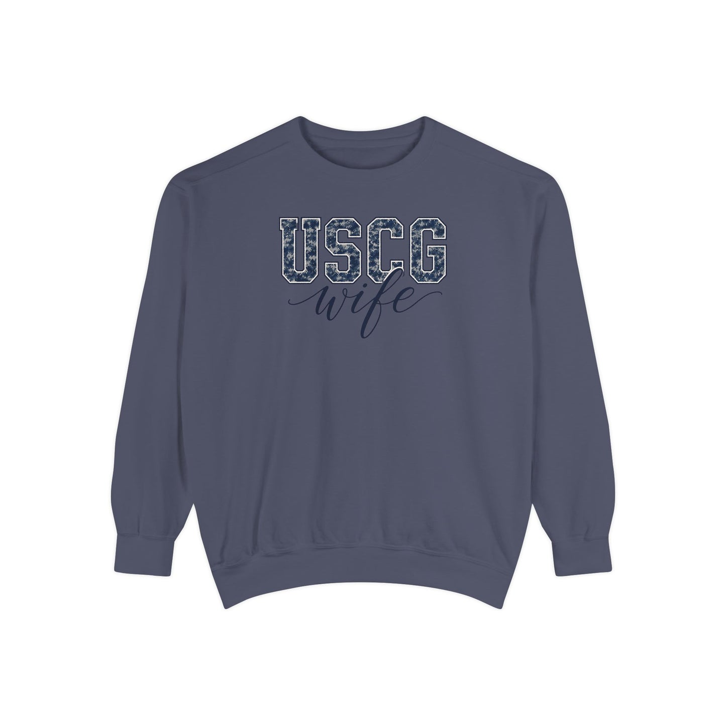 USCG Wife Sweatshirt — Camo Print Military Spouse Crewneck