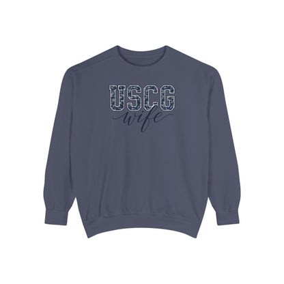 USCG Wife Sweatshirt — Camo Print Military Spouse Crewneck