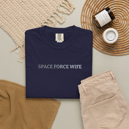 Space Force Wife Embroidered T-Shirt — Military Spouse Tee