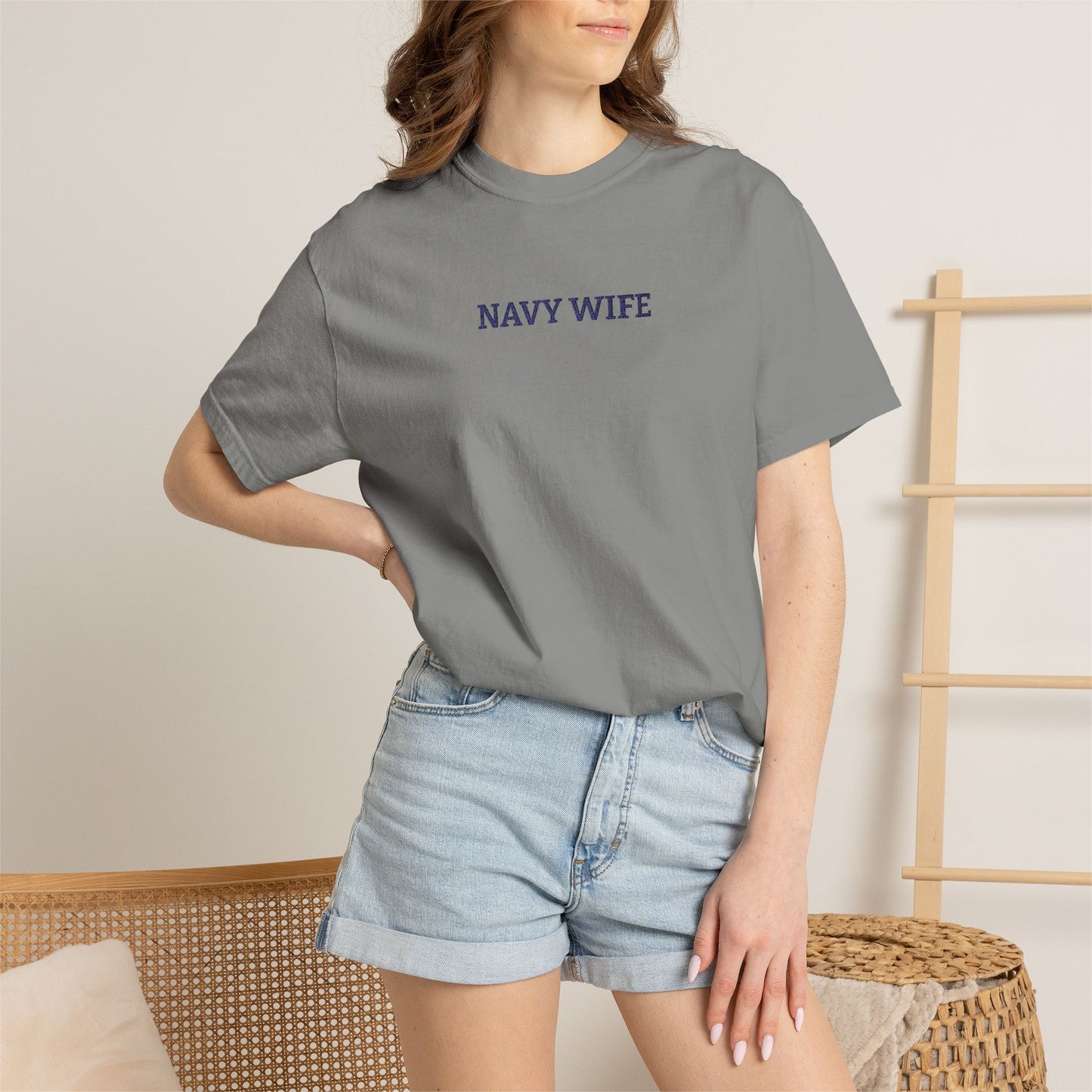 Navy Wife Embroidered T-Shirt —  Military Spouse Tee