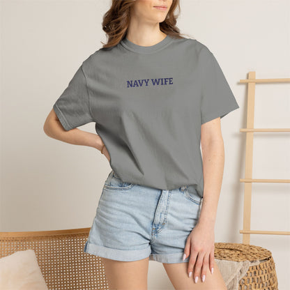 Navy Wife Embroidered T-Shirt —  Military Spouse Tee