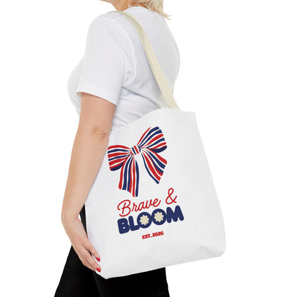 Brave & Bloom Patriotic Bow Tote Bag — Red, White & Blue Floral Accent