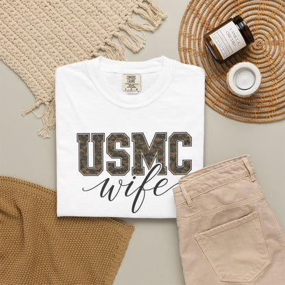 USMC Wife T-Shirt - Camo Print Military Spouse Tee