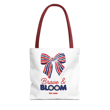 Brave & Bloom Patriotic Bow Tote Bag — Red, White & Blue Floral Accent