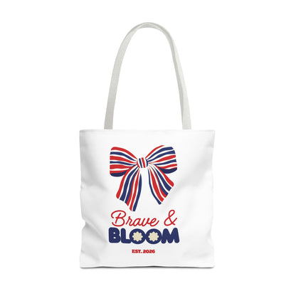 Brave & Bloom Patriotic Bow Tote Bag — Red, White & Blue Floral Accent