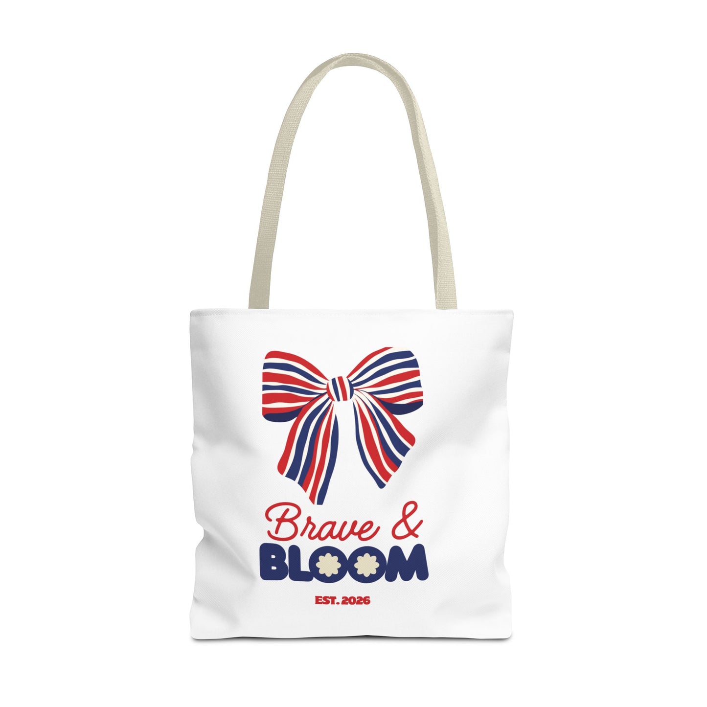 Brave & Bloom Patriotic Bow Tote Bag — Red, White & Blue Floral Accent